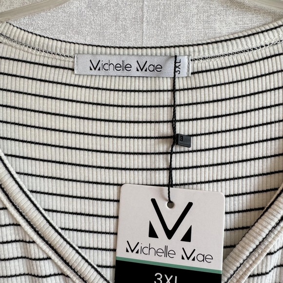 Michelle Mae Tank Top Womens 3XL White Black Striped Sleeveless‎ Henley Shirt - Picture 3 of 6